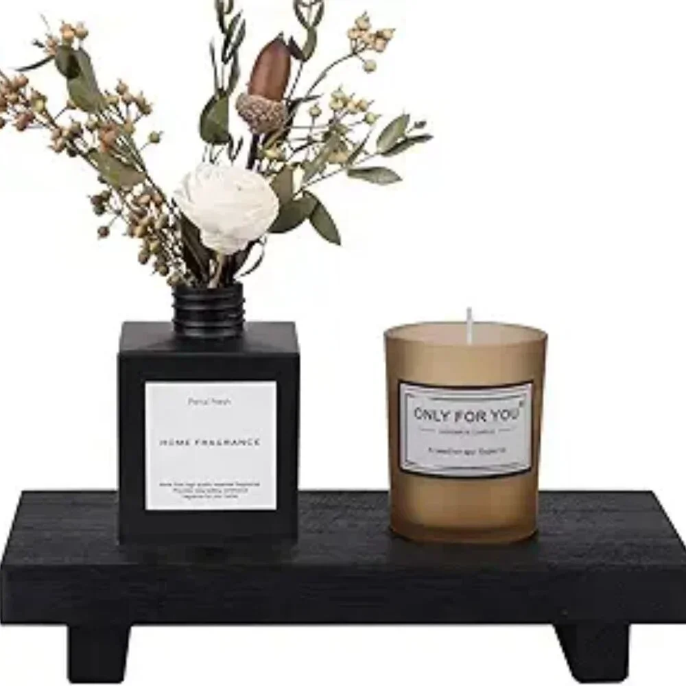 Wood Tray Pedestal Stand Farmhouse Bathroom Sink Vanity Soap Holder Black
